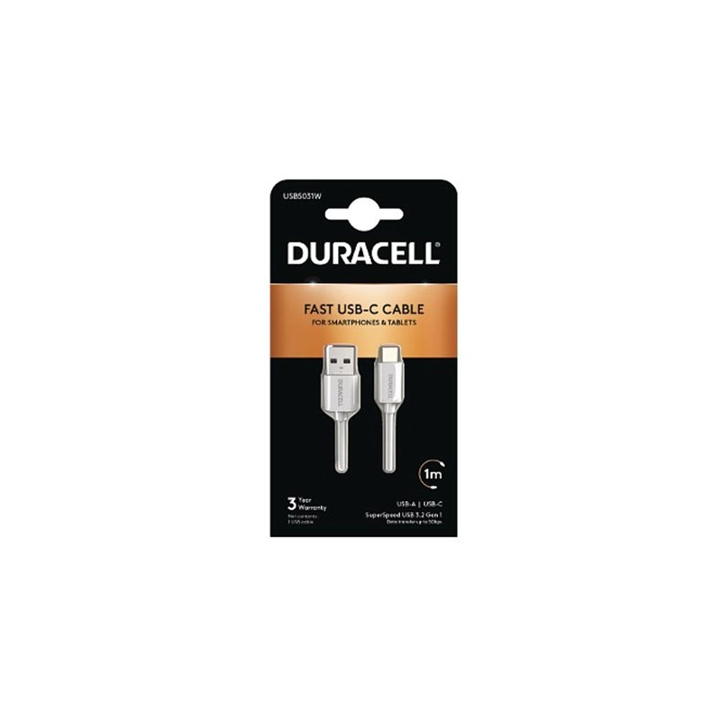 Câble USB 3.0 Type C 1M BLANC - Duracell