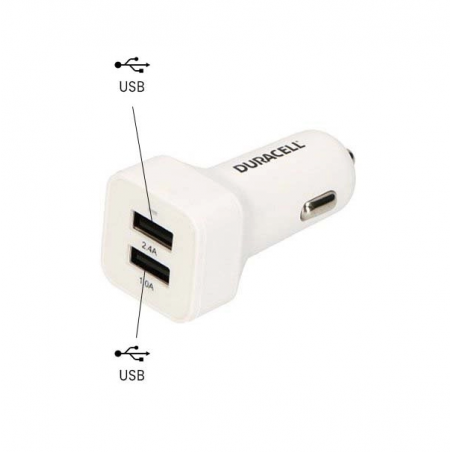 Chargeur voiture Double USB 3.4A BLANC DR5035W FAST CHARGE - Duracell