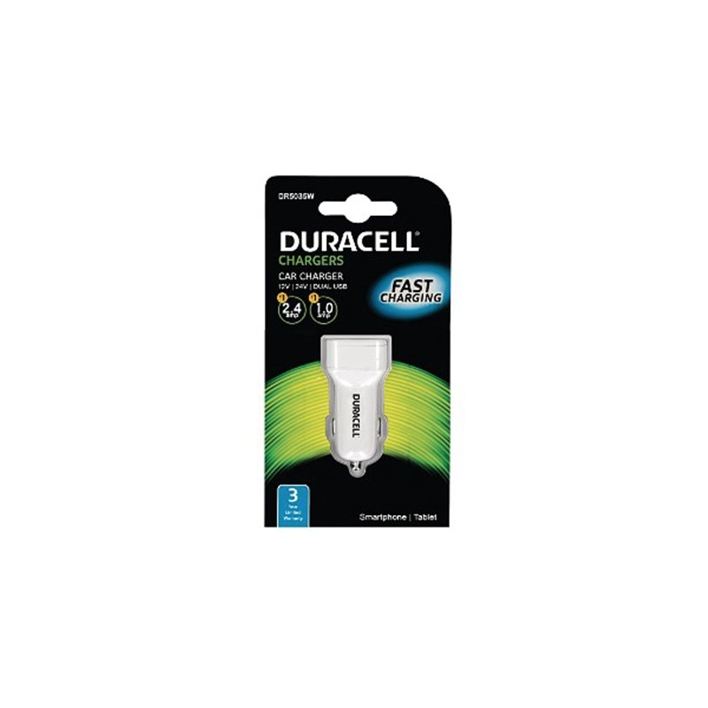 Chargeur voiture Double USB 3.4A BLANC DR5035W FAST CHARGE - Duracell