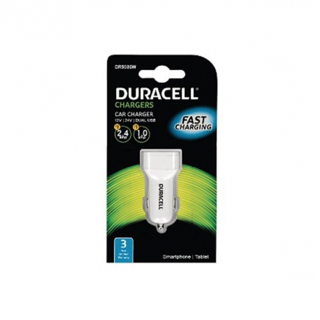 Chargeur voiture Double USB 3.4A BLANC DR5035W FAST CHARGE - Duracell